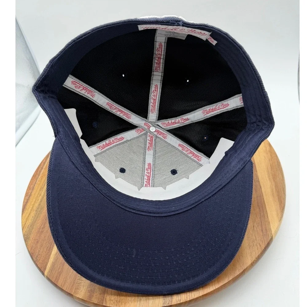 Mitchell & Ness 7 7/8 Navy Blue Script Logo Fitted Hat 100% Wool 2029